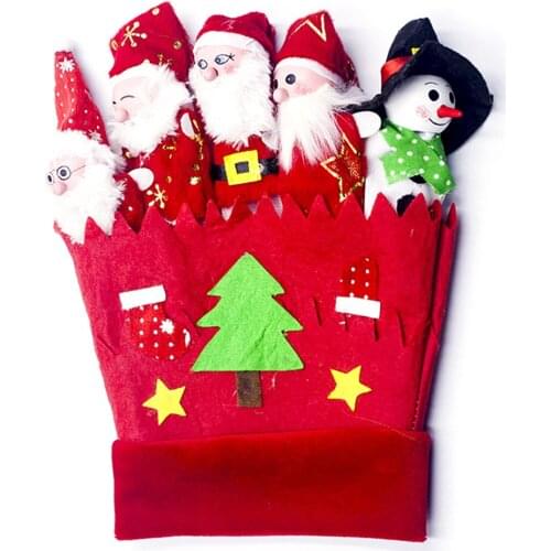 Christmas Santa Claus Friends Finger Plush Toys Child Baby Favor Dolls Boys Girls Finger Puppets Cloth Gloves Home Decoration