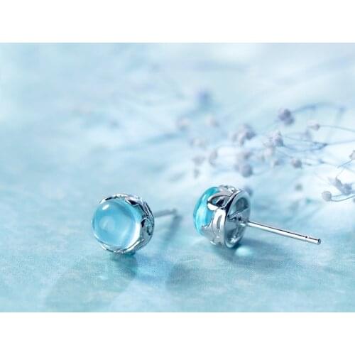 MloveAcc New Arrival 925 Sterling Silver Mermaid Bubble Tears Stud Earrings for Women Fashion Light Blue Crystal Earrings