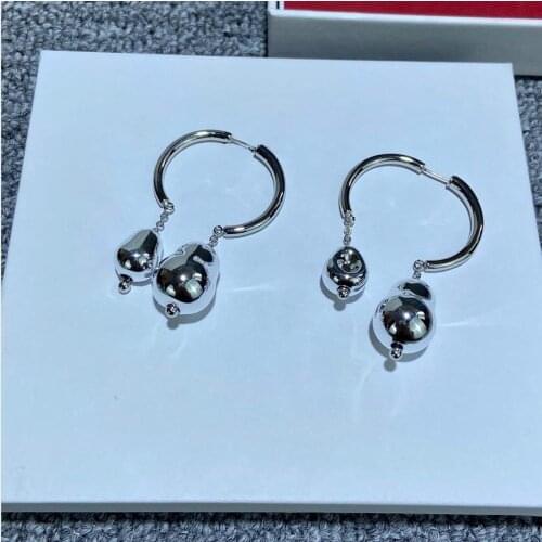 Hot Brand Fashion Party Jewelry For Women Big Hoop Sliver Punk Earrings Jewelry Geometric Double Ball Trendy Design Dorp Earring