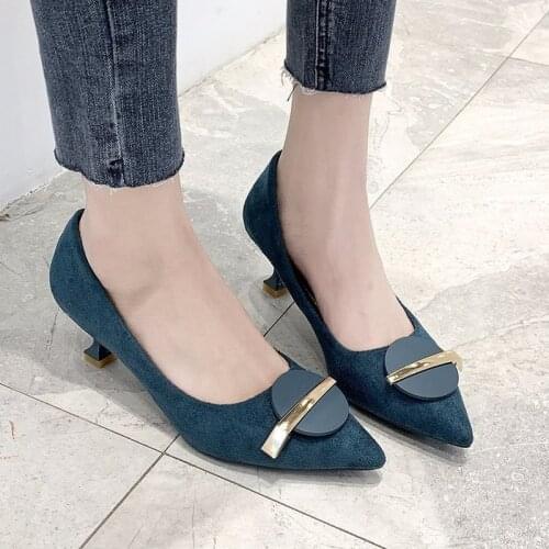 2021New Fashion Women Shoes Woman Pumps Thin High Heels Square Buckle Casual Shoes Slip on Shallow Pointed Toe Sexy Ladies Shoes