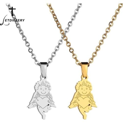 Letdiffery Stainless Steel Cute Boy Angel Pendant&Necklace For Women Girl Jewelry Heart Necklace Party Gift