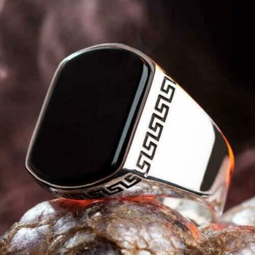 925 Sterling Silver Turkish Handmade Jewelry Black Onyx Mens Ring