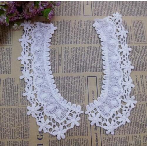 1 Pair 23*6cm Lace White Cotton Collar Neckline Venise Applique Embroidery Sewing on Cotton Lace Patches Sewing Accessories