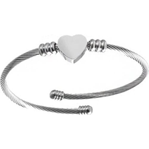 1 Pc Stainless Steel Screw Heart Bangles Open Size For All Cute Women Men Girls Custom Jewelry