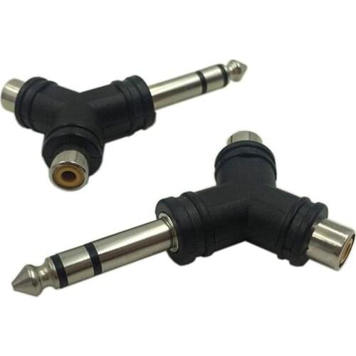 2x Audio Splitter 1 Stereo 6.35mm 1/4 inch Male Plug to 2 RCA Female Jack Y Adapter