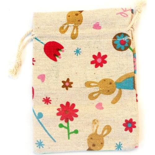 50pcs/lot 10x14cm (3.9"x5.5") Red Flowers Linen Cotton Bags Bracelets Jewelry Packaging Bags Cute Christmas Jewelry Pouches