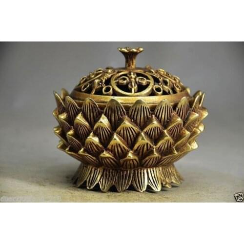 Collectible Decorated Old Handwork Brass Hollow Carved Lotus Big Incense Burner
