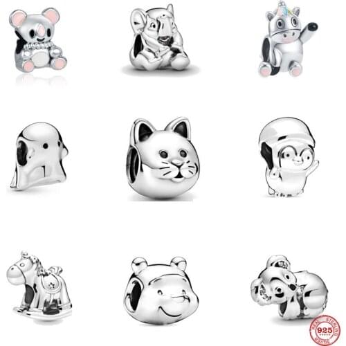 925 Sterling Silver Beads Bear Cat Horse Charm Fit Original Pandora Charms Silver 925 Bracelet Genuine Gift