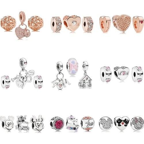 New S925 Sterling Silver I Love You Loose Beads And Beast Roses Open Your Heart Diy Beaded Bracelet Set Mom Jewelry Gift