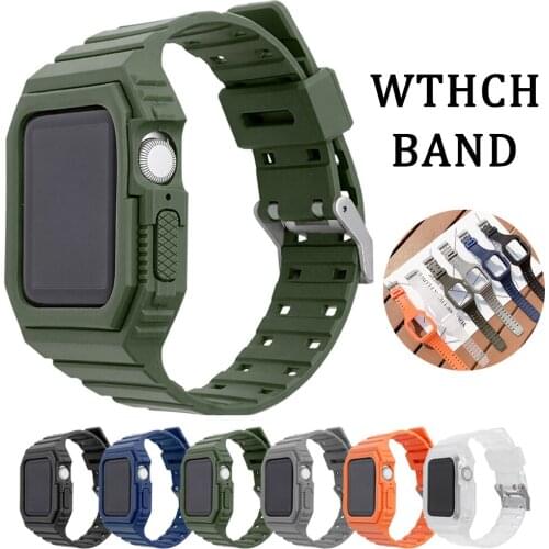 Integrated Case + Strap for Apple Watch Bands 38mm 40mm 42mm 44mm Rubber Sport Strap Accessories for IWatch Serie 6 Se 5 4 3 2