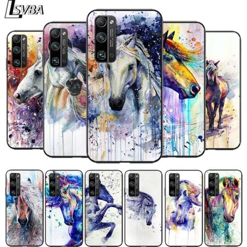Oil Painting Cute Horse for Huawei Honor V30 20 Pro X10 9S 9A 9C 9X 8X 10 9 Lite 8 7 Pro Silicone Soft Black Phone Case