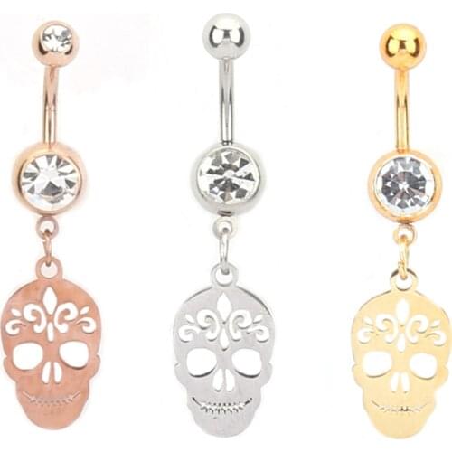 Skull pendant Silver plated Navel Piercing Navel Belly Button Rings Women Body Jewelry