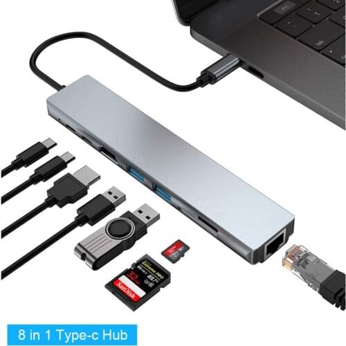 8 In 1 Usb C Hub Type C To USB3.0 Hdmi RJ45 Ethernet Adapter Converter Multif Port Docking Station for Macbook Pro Dock