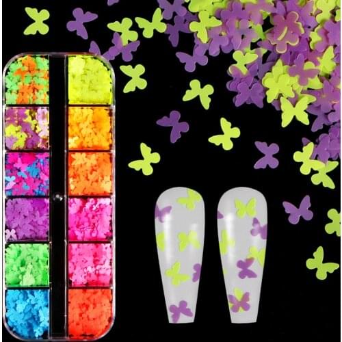 5mm Fluorescence Ultra-thin Butterfly Sequins Nail Glitter Neon Mix Color Flake For Designs Summer Manicure Nail Art Decorations