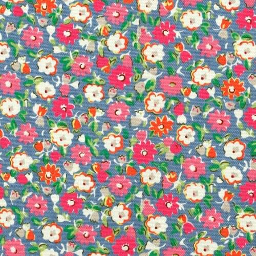 1 yard Cotton Canvas Fabric for sewing, pathwork, bag, curtain, hadmaking- Small flowers on blue background (width=140cm,390g)