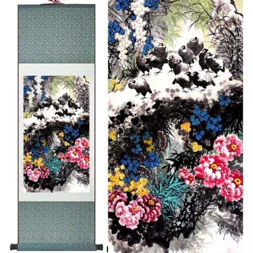 Birds and flower Painting Home Office Decoration Chinese scroll painting birds painting Chinese wash paintingPrinted painting