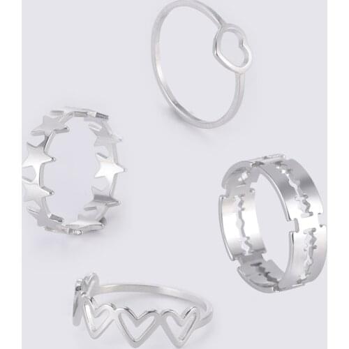 Teamer Women Ring Stainless Steel Heart Pentagram Blade Rings Men Couple Fashion Minimalist Jewelry Accessories Wedding Gifts