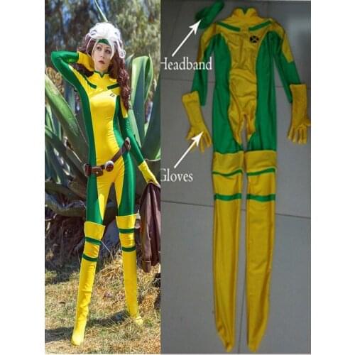 Rogue Costume X-Men comics version Zentai Halloween Cosplay Spandex Catsuit Custom Xmen Rogue Female/Women/Girls/Lady Suit