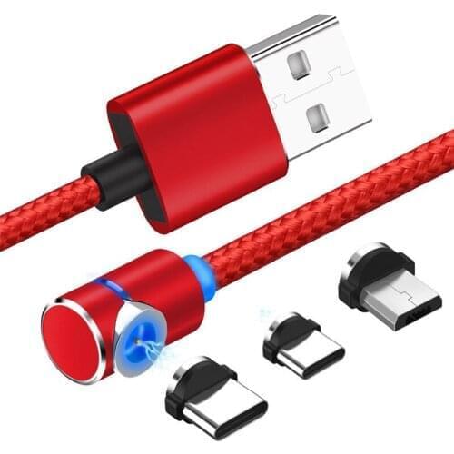 100pcs/lot L-Line Magnetic Charging Cable 90 Degree LED Cable for iPhone X 8 7 Plus Micro USB Type-C USB C Cable 3 in 1 With Box