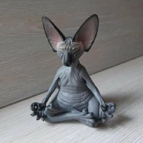 Meditating Buddha Hairless Cat Resin Decor Car Decoration Home Desktop Office Creative Alien Cat Gift For Pet Lover Ornaments