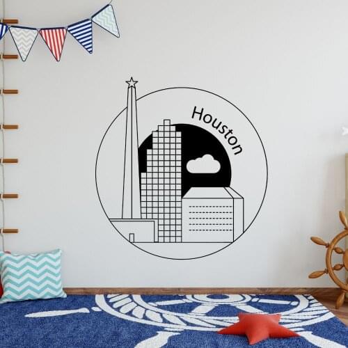 Minimalist Round Houston Cityscape Wall Art Decal Geography Home Room Decoration Removable A002213