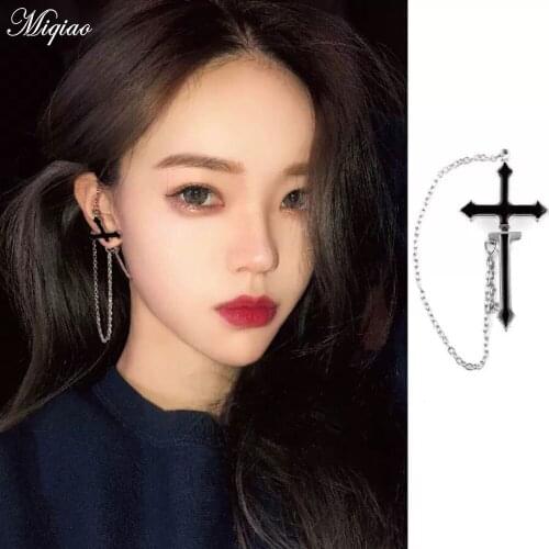Miqiao 1 Pcs Cross Earrings Ear Bone Earrings All-in-one Female Net Red with The Same Cold Style, Simple and Cool