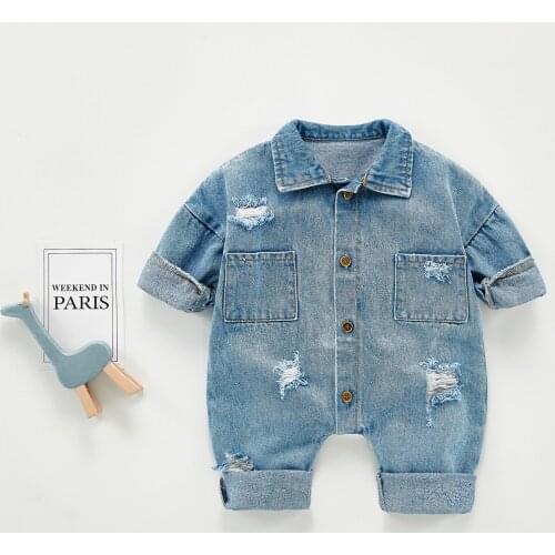 Fashion Baby Girls and Boys Holed Denim Romper