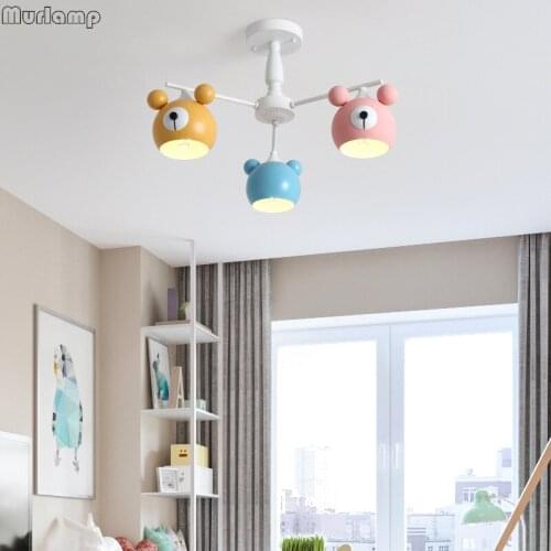 Cartoon Bear Modern Chandelier Lighting Dining Room Childrens Room Kitchen Hanging Lamps Bedroom Lamp Light Fixtures Lustre