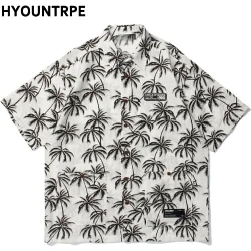 Hip Hop Harajuku Hawaiian Shirts Mens Coconut Tree Printed Beach Shirt 2021 Summer Streetwear Short Sleeve Aloha Shirt Thin Tops