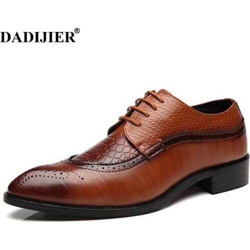 DADIJIER Size 47 48 PU Leather Men Dress Shoes Pointed Toe Bullock Oxfords Shoes For Men Lace Up Designer Luxury Men Shoes JH102
