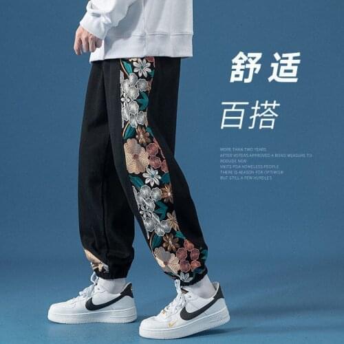 MrGB Embroidery Patchwork Vintage Mens Sweatpants Autumn Loose Casual Trousers For Male Chinese Style Elastic Waist Harem Pants