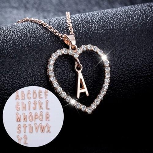 Ubic Alphabet Pendants Rose Gold Color Crystal/Alloy A-Z Letter Pendant Necklace Shinning 26 Initial Collares Jewelry