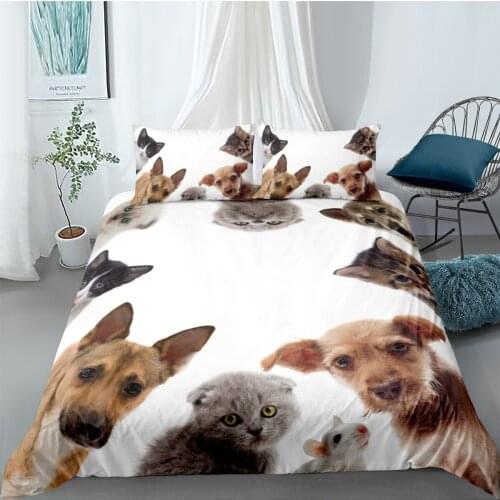 Cute Cat and Dog Pattern Bedding Home Textile Childrens Comfortable Quilt Cover Pillowcase Single Double King Queen Size
