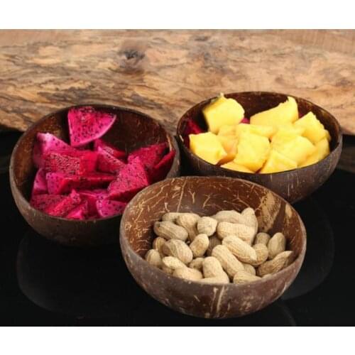 Natural Coconut Bowl Wood Tableware Fruit Salad Diameter 12-15cm Wooden Bowl Coconut Coco Smoothie Coconut Kitchen Environmental