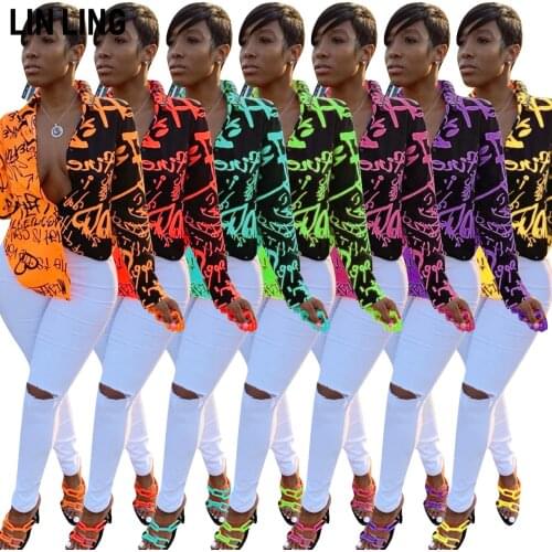 LINLING Casual Loose Print Graffiti T-shirt Fashion Street Cardigan Lapel Long Sleeve Single Breasted Fashion Shirt