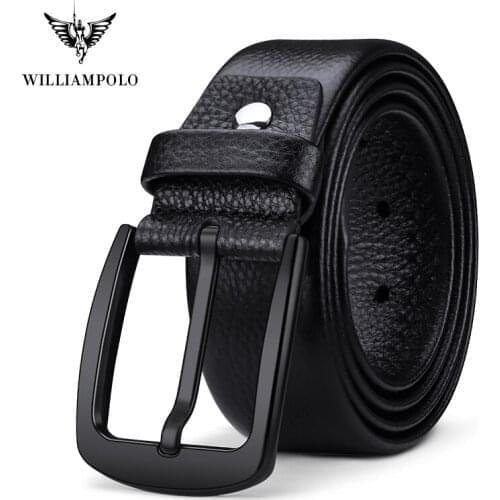 DP 1 Williampolo Leather Belts Men Pin Buckle Male Waistband Black 100% Genuine Leather Mens Belt PL19691P