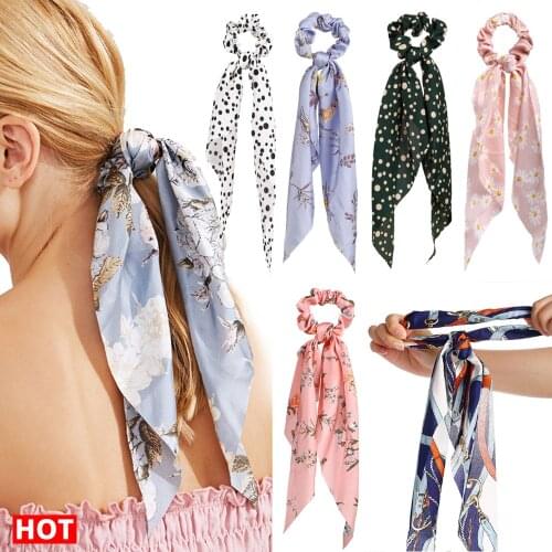 New Chiffon Silk Bow Long Scrunchies For Girls Ribbon Ponytail Holder Scarf Hair Tie Hair Bands Fashion Women Hair Accessories