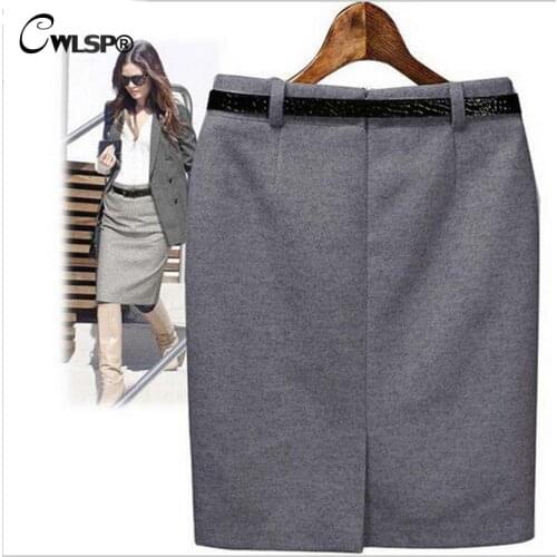 CWLSP Plus Size Spring Summer Vintage Womens Medium-long High Waist Skirt Lady Pencil Skirt with Belt Office Work Wear Skt365
