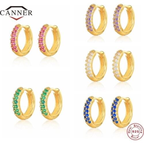 CANNER Sterling Silver 925 Small Hoops Hoop Earrings for Women Colorful Zirconia Huggie Round Earring Jewelry Pendientes Plata