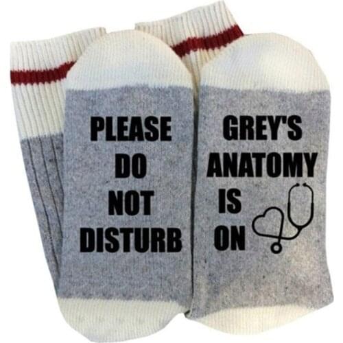 Gray Pink Anatomy Is On Casaual Letter Print Cotton Skateboard Socks Women Harajuku Please Grey