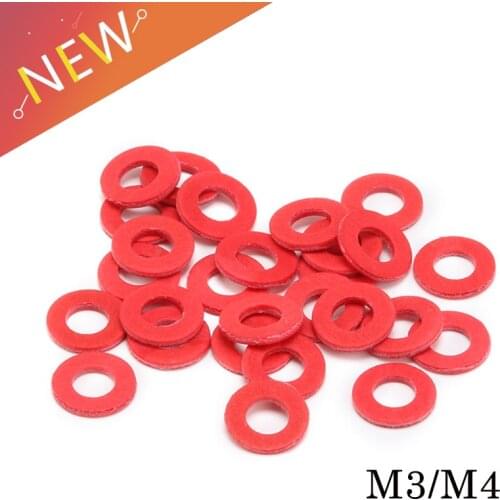 200Pcs M3 M4 Steel Pad Insulation Washers Red Steel Paper Meson Gasket Spacer Insulating Spacers