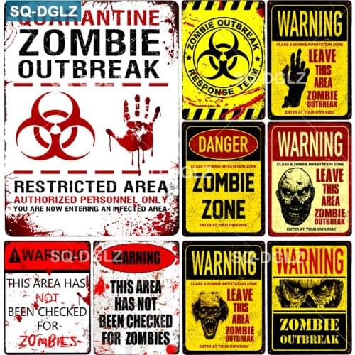 [SQ-DGLZ] ZOMBLE ZONE Metal Sign Plaque Vintage Pub Bar Decor Tin Sign Plate Danger Poster Art Painting Wall Sticker