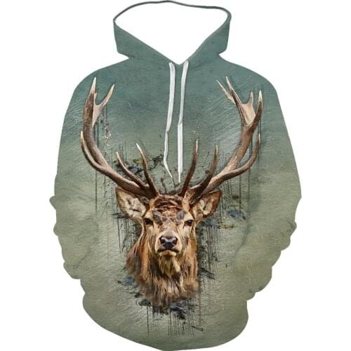 2021 3D Spring And Autumn Mens Cute Animal Red Deer Print Hooded Nordic Giraffe Korean Loose Hoodie Can Be Customized