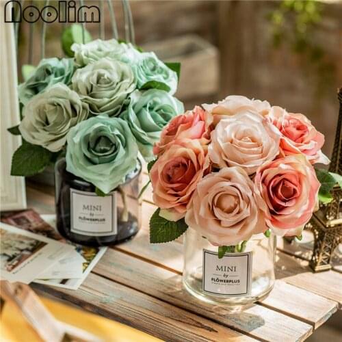 European Style Fashion Glass Vase With Artificial Flowers Ornaments Home Wedding Party Decor Tabletop Bouquets Bonsai Crafts