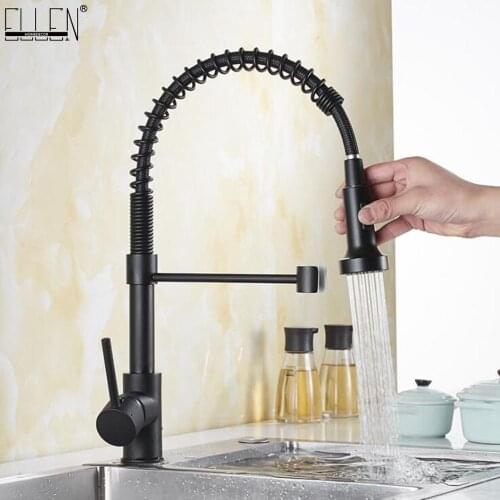 Vidric Kitchen Faucet Pull Down Deck Mounted Black Kitchen Sink Pull Out Faucets Hot Cold Water Crane Spring Faucet ELK9009B