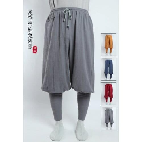 High quality Summer cotton&linen shaolin monks kung fu bloomers buddhist budda lay meditation trousers zen pants red/blue/grey