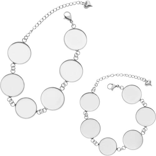 XINYAO 5pcs/lot Stainless Steel Round Bracelet 12mm 14mm 16mm 18mm 20mm Gem Bottom Tray Charm Bracelet For DIY Jewelry Findings