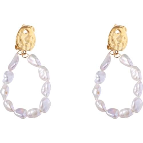 Jewelry personality baroque style ring inlaid different pearls fashion advanced sense simple ear clip earrings