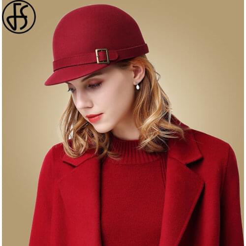 FS 100% Wool Felt Fedora Hat Equestrian Cap Flat Brim Floppy 2021 Winter Black Hats For Women Knight Top Caps Chapeu Feminino