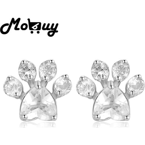 MoBuy Cat Paw 925 Sterling Silver Earrings For Women Rose Quartz Stud Earring Gemstone Stud Earings Fine Jewelry EI040-2